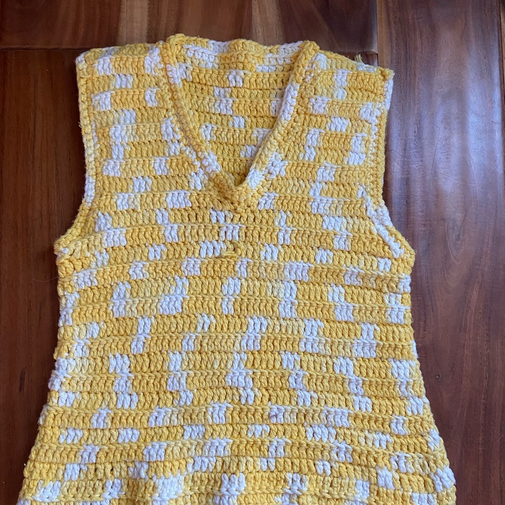 Handmade, crochet vest, yellow, and white size small
